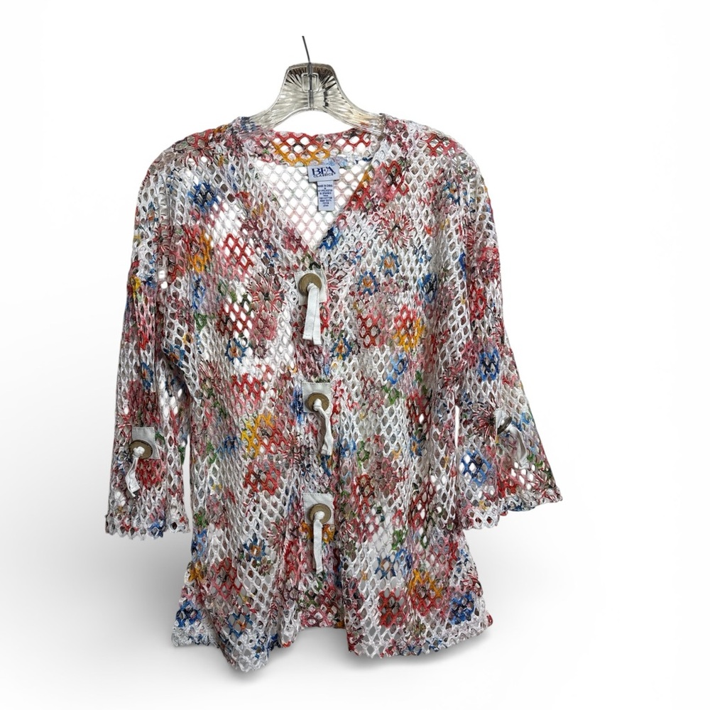 Crochet Mesh Tunic Top Sz S Multicolor BFA Classics